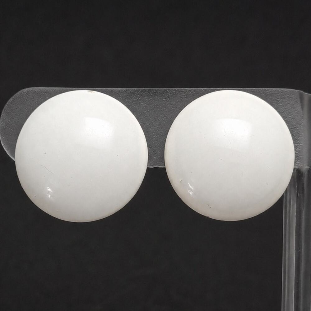 Vintage Clip On Earrings Large Retro Slightly Off White Domed Circle Statement